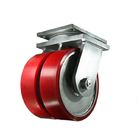 144mm Polyurethane Heavy Duty Caster Wheels Dual Ball Bearings Red Iron PU Smooth Movement