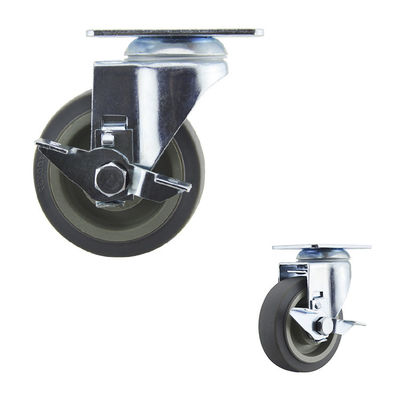 4 Inch Soft Rubber Casters Medium Duty Grey TPR Side Lock Swivel Caster Wheels For Hardwood Floors OEM