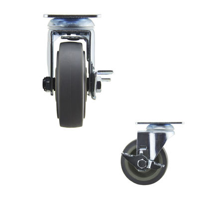 4 Inch Soft Rubber Casters Medium Duty Grey TPR Side Lock Swivel Caster Wheels For Hardwood Floors OEM