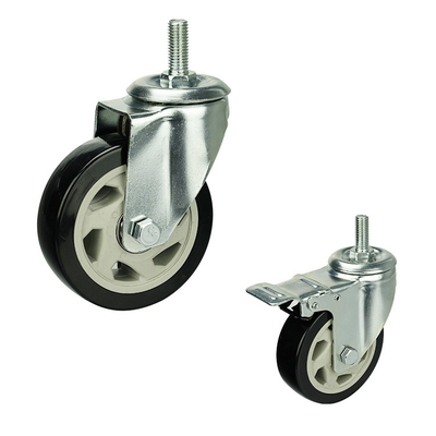 100x32mm Threaded Stem Swivel Cart Wheels Ball Bearing Hollow Core Black Casters For Hand Trolleys