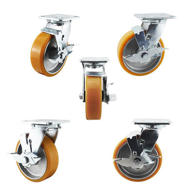 YLcaster Offers 200kg Yellow PU Wheel Aluminium Core Plate Swivel Side Brake Heavy Duty Casters