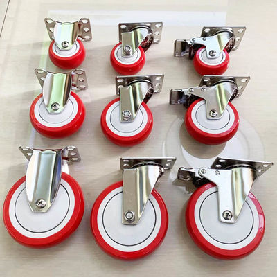 4 inch màu đỏ polyurethane quay đĩa thép không gỉ Casters 110kg tải trọng